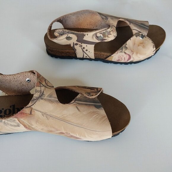 Goby Shoes - Genuine Leather Floral Strap Sandals - Picture 6 of 9